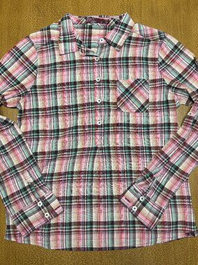 Pink Green Plaid Prana Long Sleeve - Size Small